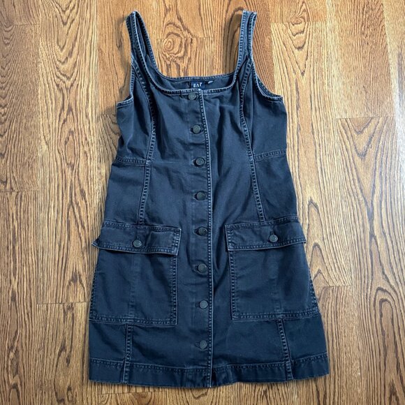Gap Women's Scoopneck Button-Front Mini Dress Black Denim - XS - Picture 1 of 3